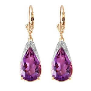 14K. GOLD LEVERBACK EARRINGS WITH NATURAL AMETHYST (Yellow Gold)
